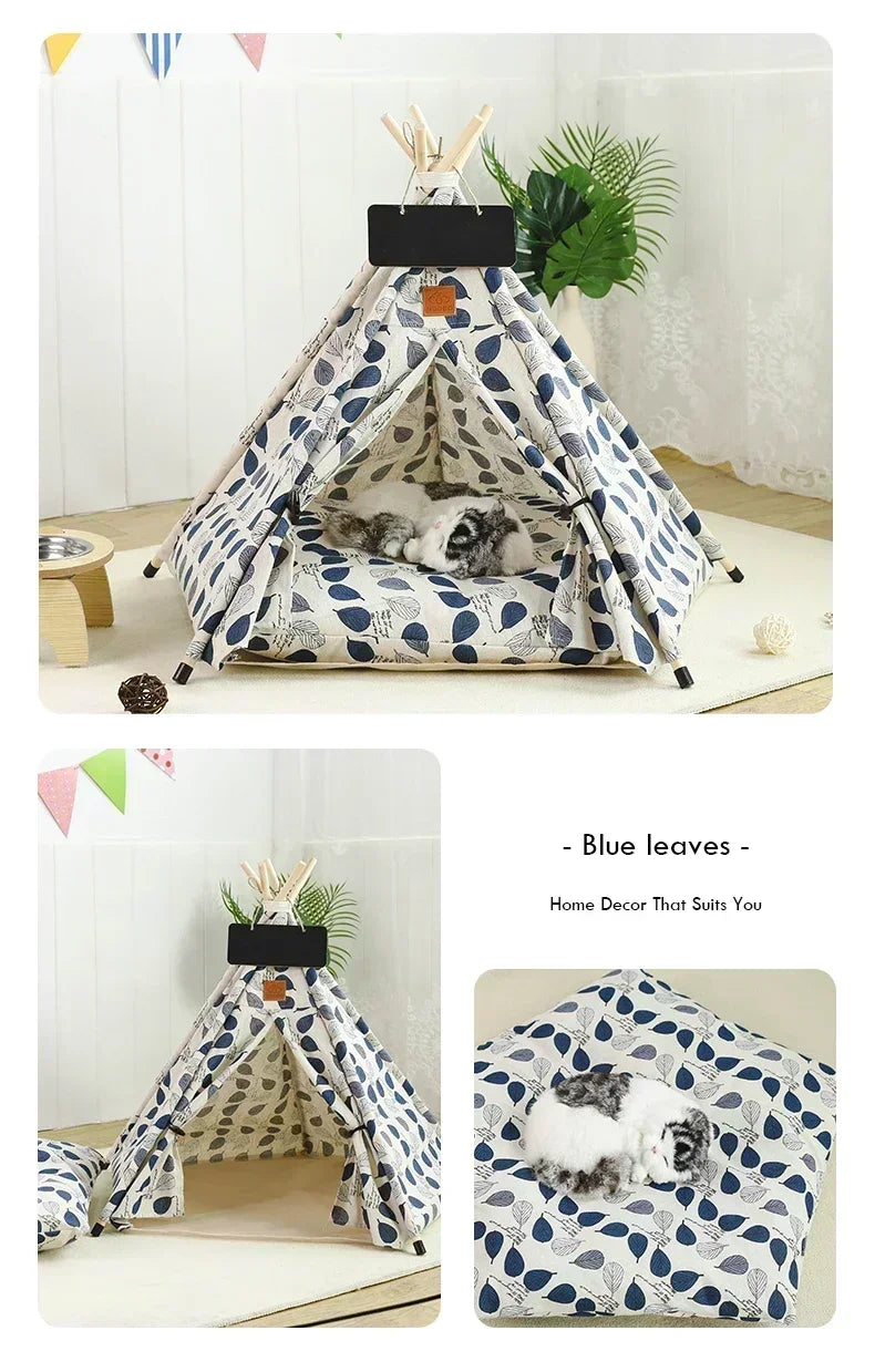 Tenda Tipi para Gatos e Cães, Portátil, Removível, Lavável, Casinha Interna para Filhotes com Almofada e Lousa, Cama para Gato