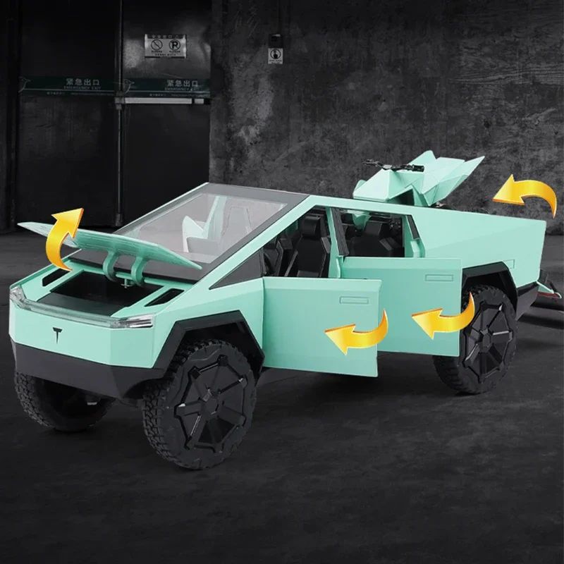 Alloy Model Carro 1:24 Diecast Miniatura Metal Picape Veículo Presente de Aniversário para Crianças Colecionáveis Van Caminhão Tesla Cybertruck Brinquedo para Meninos
