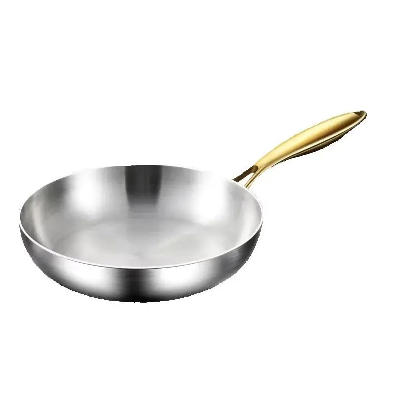 KEMORELA 316 Stainless Steel Frying Pan With Golden Handle Wok Pan Nonstick Cooking Fried Steak Gas Stove Pot Universal Pan