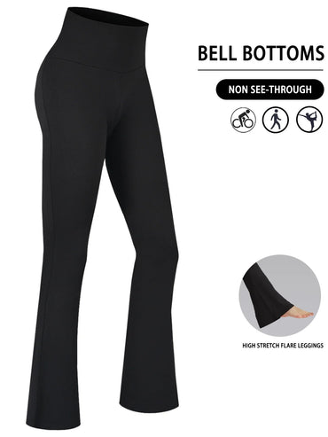 Plus Size Women's Super Soft High Waisted Flare Pants, Leggings Tummy Control Soft Bootleg Bell Bottoms Running
