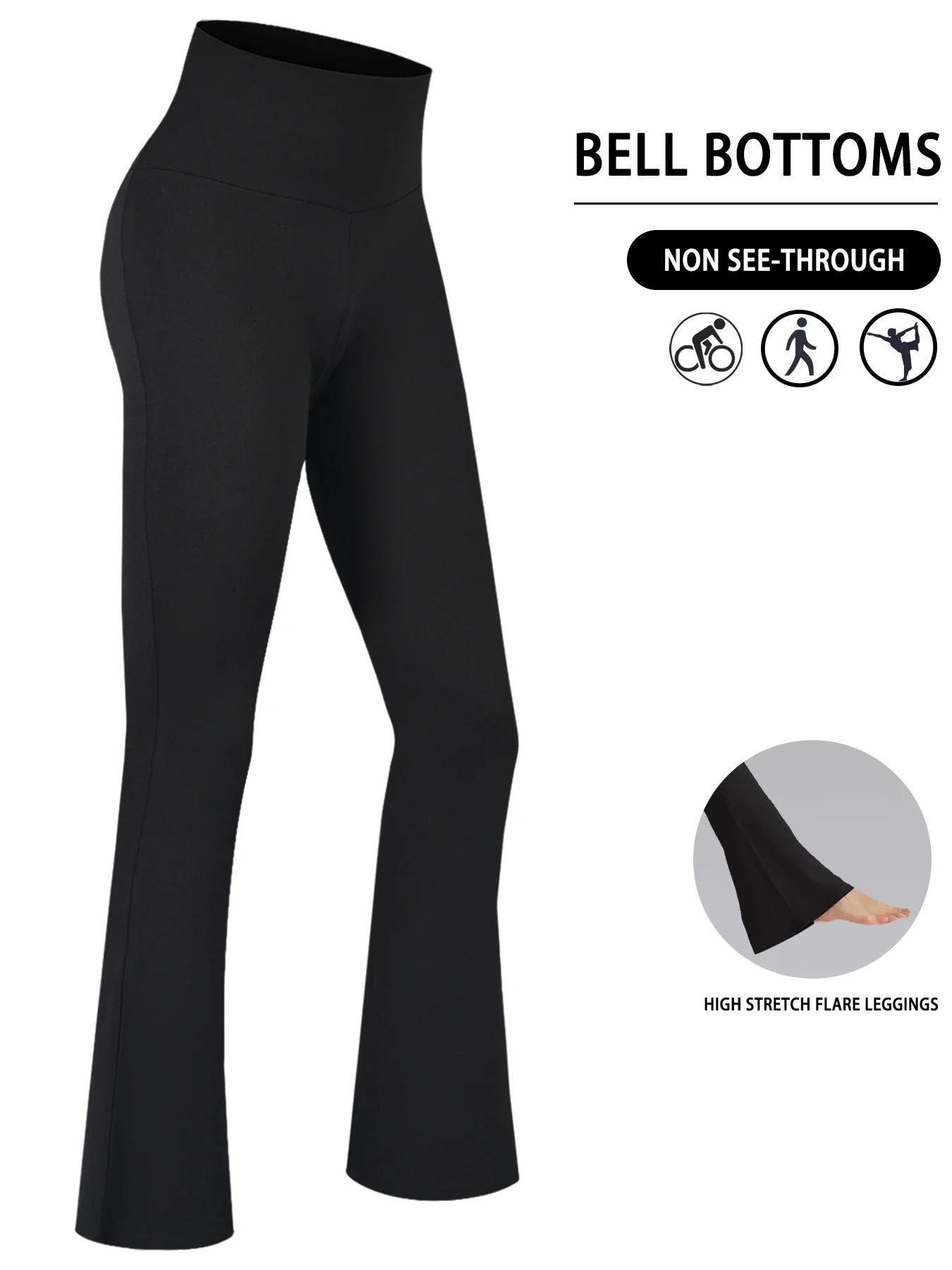 Plus Size Women's Super Soft High Waisted Flare Pants, Leggings Tummy Control Soft Bootleg Bell Bottoms Running