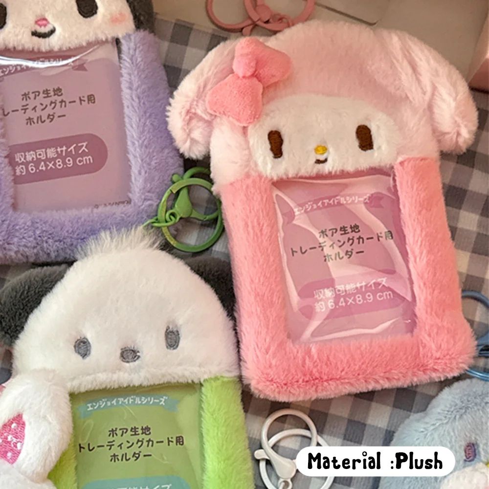 Hello Kitty Plush Card Case Keychain Kuromi Melody Card holder Kawaii Photo Card Display Sleeves Cute Bag Gifts