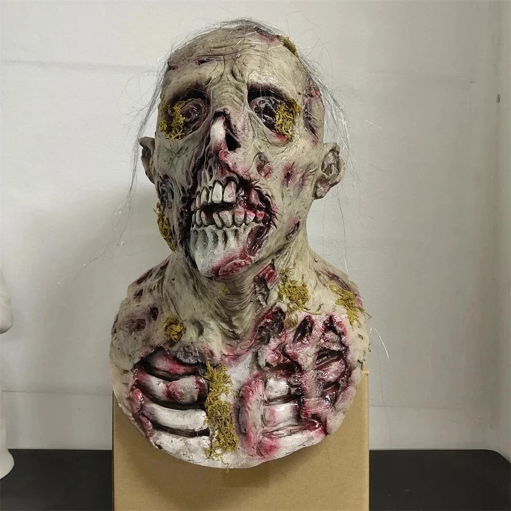 MAKEATREE Scary Walking Dead Zombie Head Mask Latex Creepy Halloween Costume Horror Adult Halloween Decoration Props