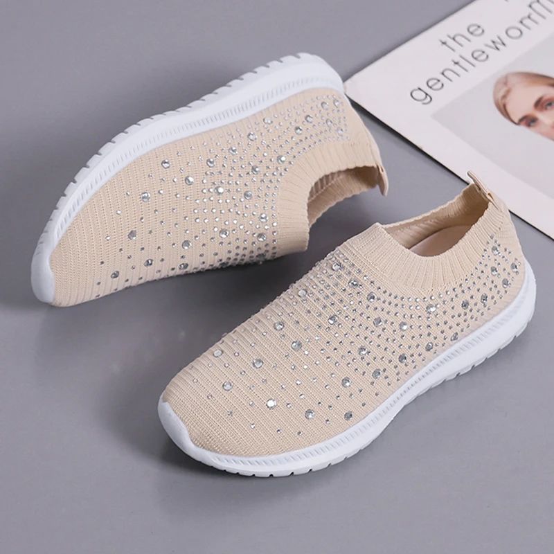 2024 New Crystal Breathable Mesh Sneaker Shoes for Women Comfortable Soft Bottom Flats Plus Size 43 Non Slip Casual Shoes Woman