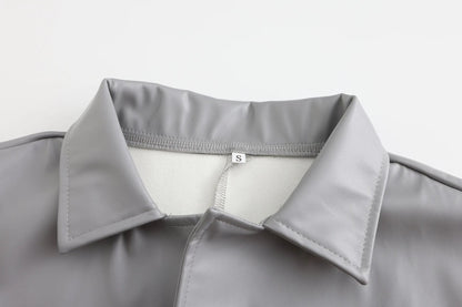 Casual Pure Color Slim Fit PU Leather Long Jacket Men's Coat with Lining Autumn Fashion Quality Outerwear Male Model