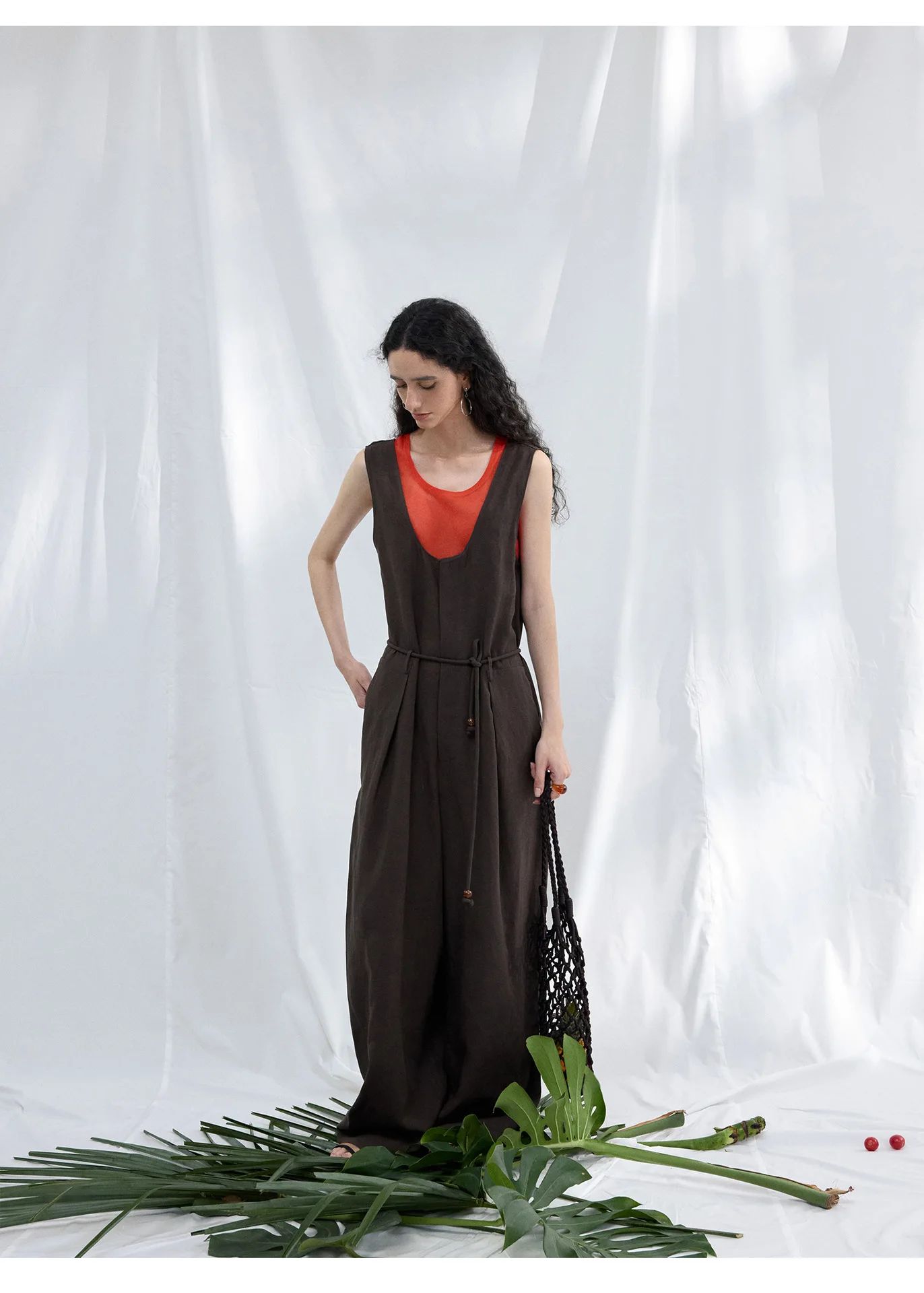 Colne U-Neck Linen Blend Vest And Knife Pleat One-Piece Pants Women's Fashion Design Sensation Tianli Material Long Pants