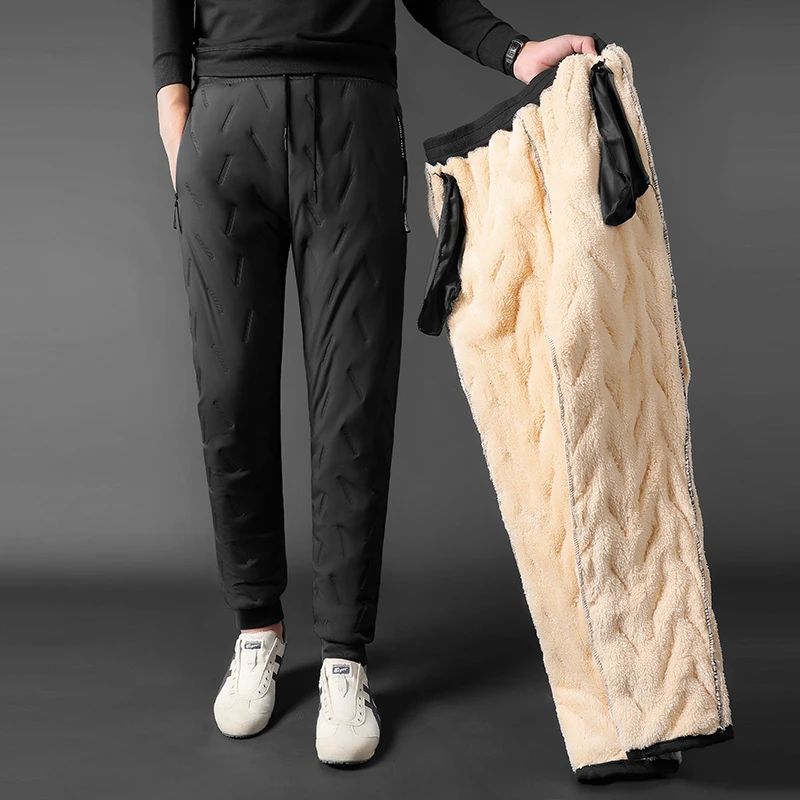 2024 Novas Calças de Algodão Acolchoadas Masculinas de Inverno, Pelúcia Grossa de Lã, Calças Esportivas Quentes, Casuais, Impermeáveis, à Prova de Vento, à Prova de Frio