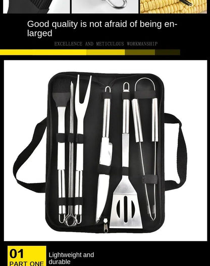 9pcs Portable BBQ tool Kit Outdoor Grill barbecue set Barbecue Set Spatula Clip Skewer With Storage Cloth Bag Grilling Tools