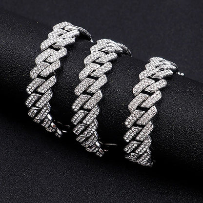 Moda Hip Hop Quadrado 14MM Corrente Cubana Colar Masculino Cor Dourada Feminino Strass Cravejado Corrente Cubana Joias Punk Presente