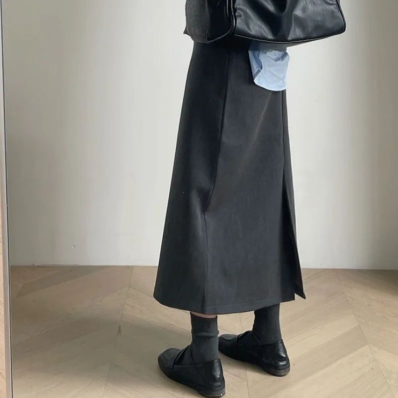 Sweater Coat Skirts 2024 Autumn and Winter New Gray Back Slit Suit Skirt Skirt