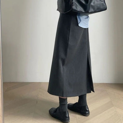 Sweater Coat Skirts 2024 Autumn and Winter New Gray Back Slit Suit Skirt Skirt