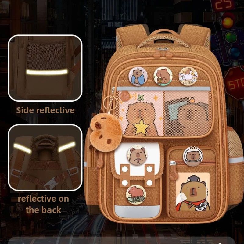 Capybara Children Backpack Waterproof Student Schoolbag Large Capacity Alleviate Burden School Bag Orthopedic Backpack Book Bag