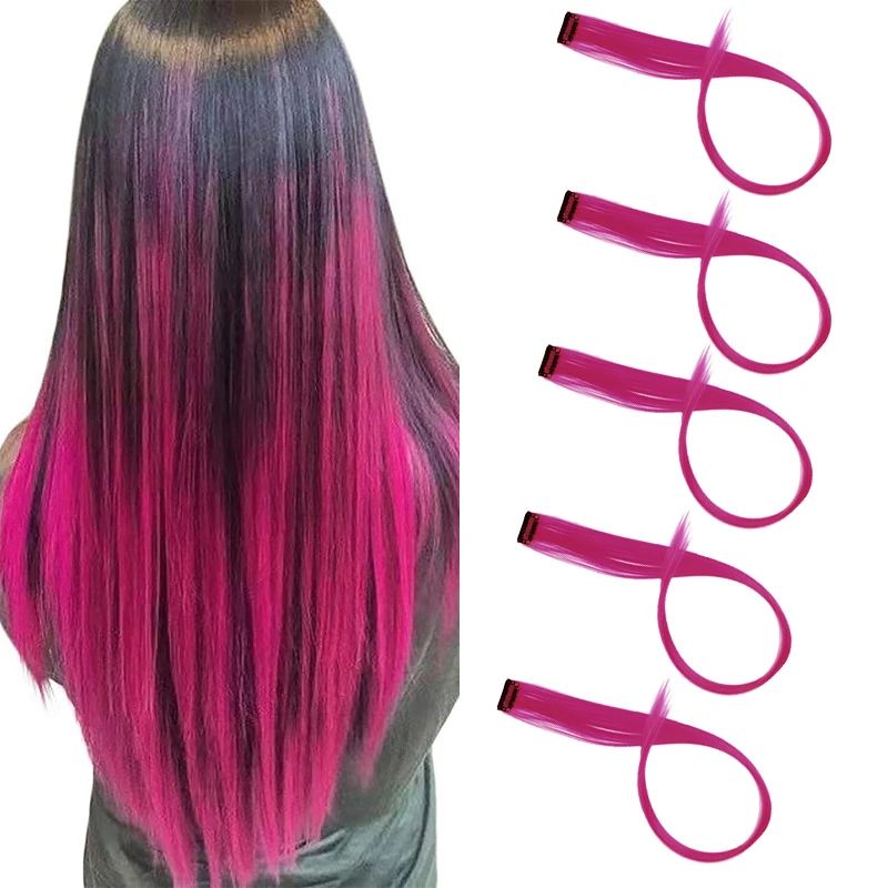 Extensão de Cabelo Tic Tac 5 Peças/Pacote 22 Polegadas Cores Ombré Aplique de Cabelo Arco-Íris Resistente ao Calor para Mulheres