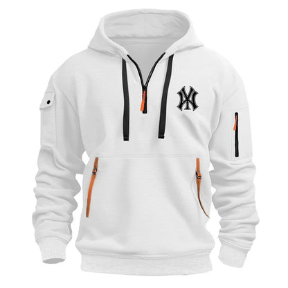 Autumn Long-sleeved Hooded Pullover Men's Zippered Pocket Sweatshirt, Drawstring Sports Men's Casual Hooded Sweatshirt