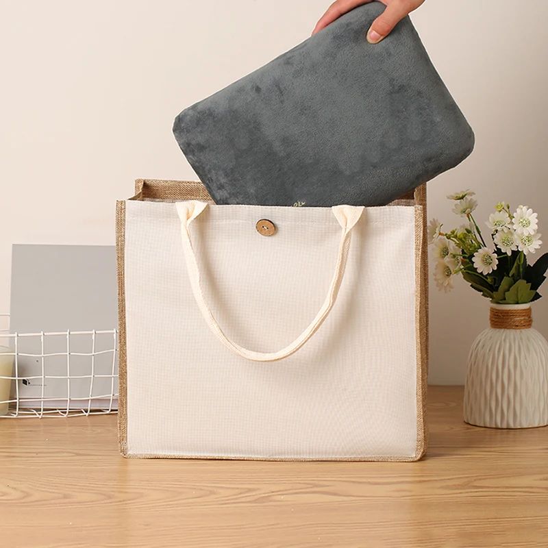 Blank Canvas Tote Bag – Faux Burlap Texture, Large DIY Painting Bag for Acrylics, Hand Carry Shopping Purse