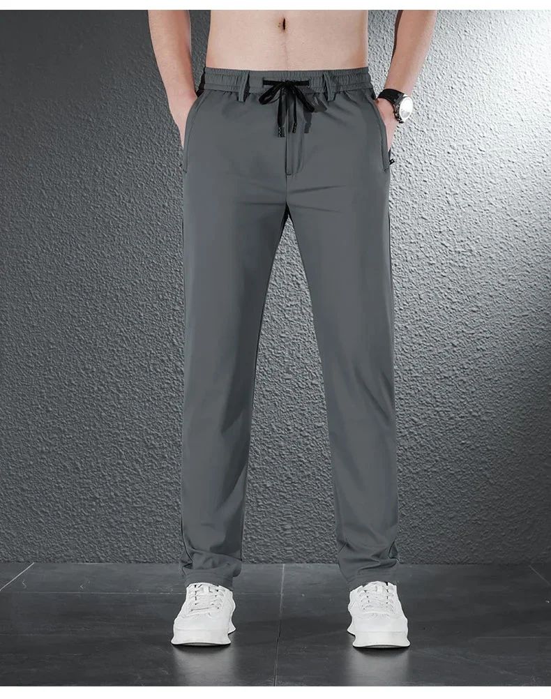 2024 Summer Soft Ice Silk Fabric Men's Thin Casual Pants Korean-style Fashion  Straight High Stretch Trousers Male Luxury Brand
