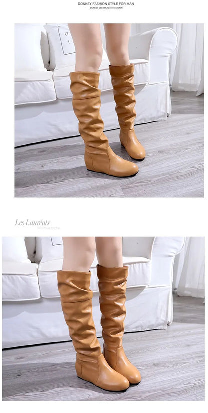Flat Shoes Spring Autumn Women High Boots Long Western Cowboy Boots Women Footwear Large size 35-43 2024 Mid-Calf Boots Women