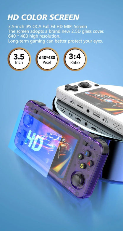 BOYHOM Green R3 6H Retro Video Game Console 3.5‘’ IPS Screen RK3326 3000 mAh Open Linux System Portable Player 64GB 128GB