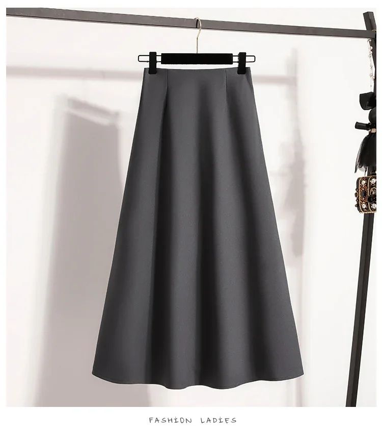 A-Line Mini Skirt High Waist Mid Length Skirts Women's Slimming Black Autumn Elastic Waist Design Solid Color Versatile Skirt