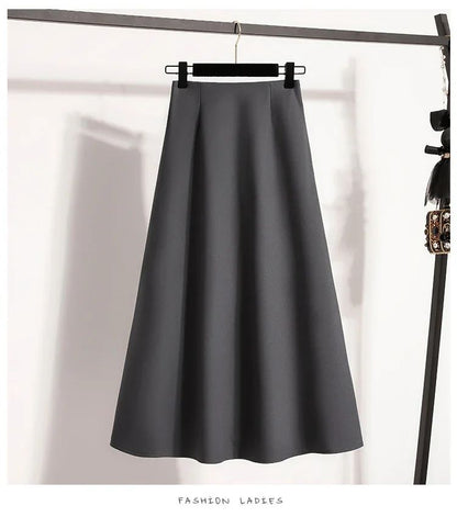 A-Line Mini Skirt High Waist Mid Length Skirts Women's Slimming Black Autumn Elastic Waist Design Solid Color Versatile Skirt