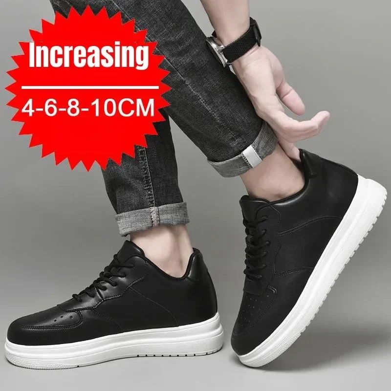 PDEP Tênis Masculino Aumento de Altura 10cm Invisível Elevador Branco Couro Esportivo Zapatillas De Hombre Tamanho Grande 46