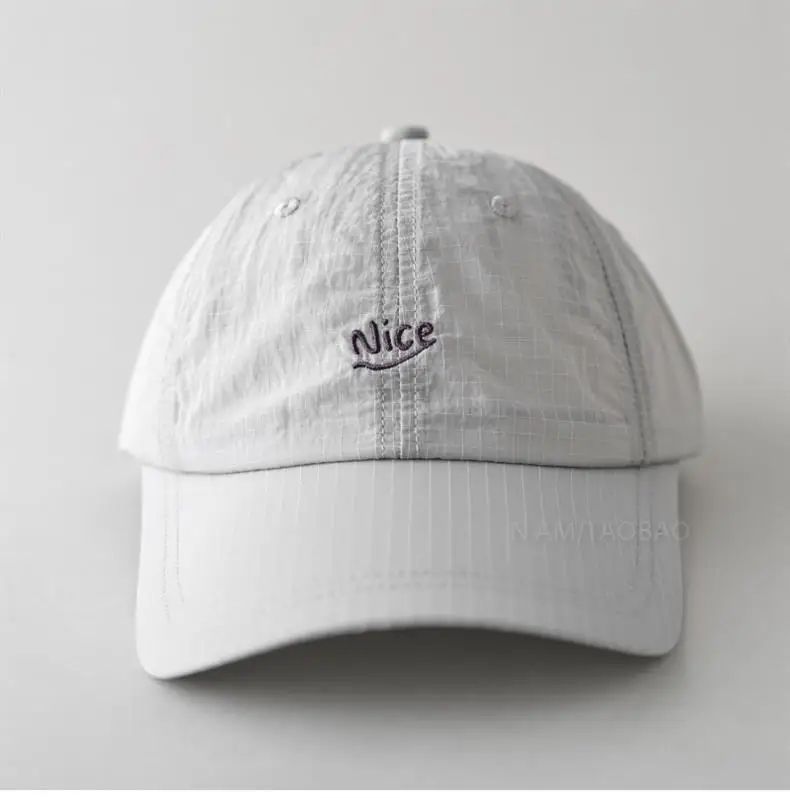 SS25 Korean Baseball Cap with Letter Embroidery & Gingham, Quick-Dry Minimalist Casual Unisex Hat for Daily Use