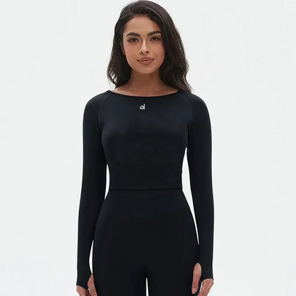 ALOS New Women Yogas T-shirts Solid Sports Top Long Sleeve Running Shirts AL Sexy O Navel Quick Dry Fitness Workout Tops