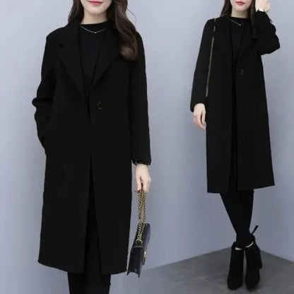 Plus Size Ladies Thickened Winter Coat Long Open-Front Woolen Jacket Loose Fit plus Size Fashionable Autumn Winter Korean Sty...