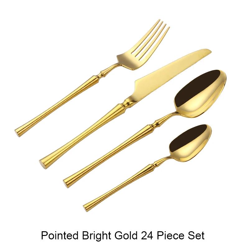 Conjunto de Talheres 24 Peças Aço Inox Fosco Preto Dourado Jogo de Talheres de Mesa Faca Colher Garfo Lavável em Lava-louças