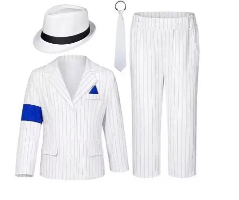 2026 Michael Jackson Costume Cosplay Striped Suit Pants Suit Boys MJ Stage Costume Halloween Performance Suits