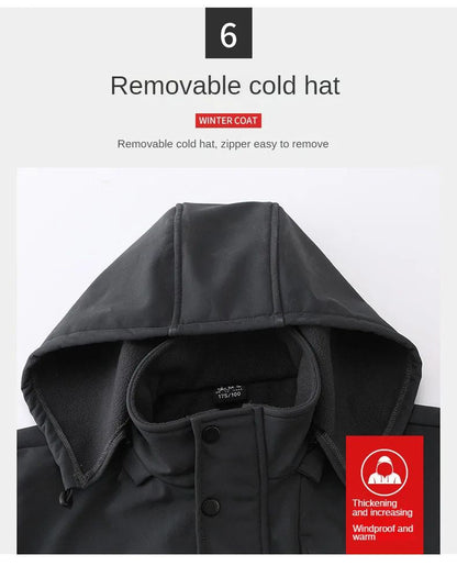 2026 Conjunto de Ciclismo com Capuz Soft Shell de Pele de Tubarão para Uso Externo, Conjunto de Pesca Quente de Veludo Masculino, Conjunto de Assalto de Soft Shell e Veludo