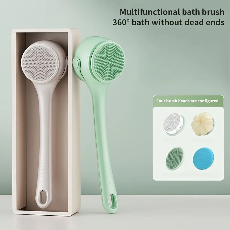 Escova de banho elétrica USB de silicone com cabo longo, escova de limpeza corporal giratória elétrica para o corpo com 4 cabeças de escova, sucesso de vendas
