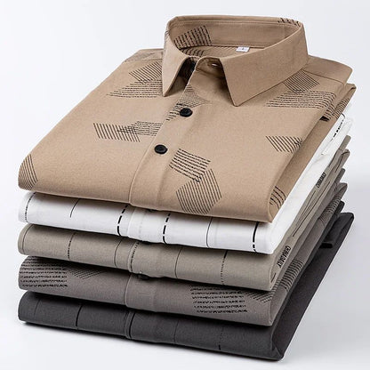 Bamboo Fiber Casual long-sleeve shirts for man elastic Anti-wrinkle striped slim fit formal shirt soft business designer clothes