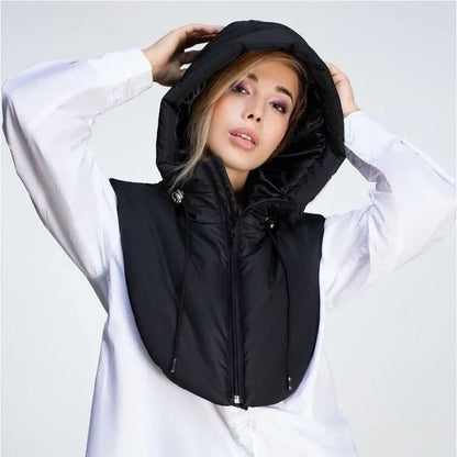 Chapéus com capuz de penas ultraleves de inverno para mulheres e homens Cachecol de anel quente Balaclava Chapéu de pescoço com zíper Cachecol de casaco com cordão Top curto