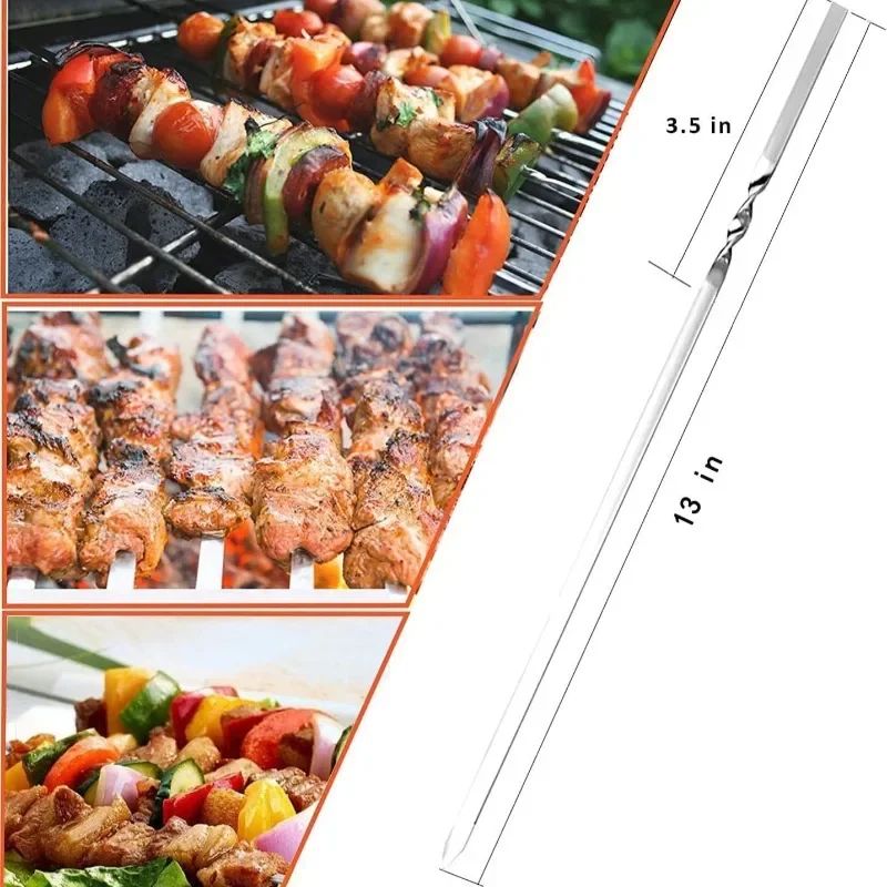20Pcs Barbecue Skewer with Storage Tube Stainless Steel Reusable Flat BBQ Needle Stick for Outdoor Camping Party BBQ Accessories