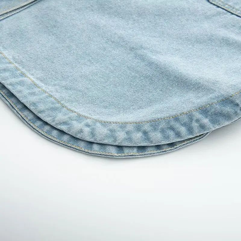 Retro Washed Loose Long Sleeve Women's Denim Shirt Vintage Workwear Style Button up Casual Outerwear from Mainland China