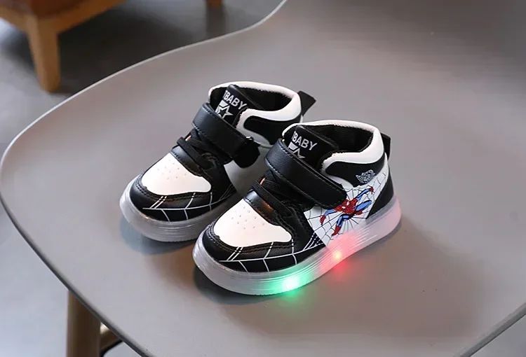 Disney Children's Led Light Shoes Fashion Aoger Spiderman Boys Sneakers Girls Cartton Casual Shoes Breathable Kids Sport Shoes