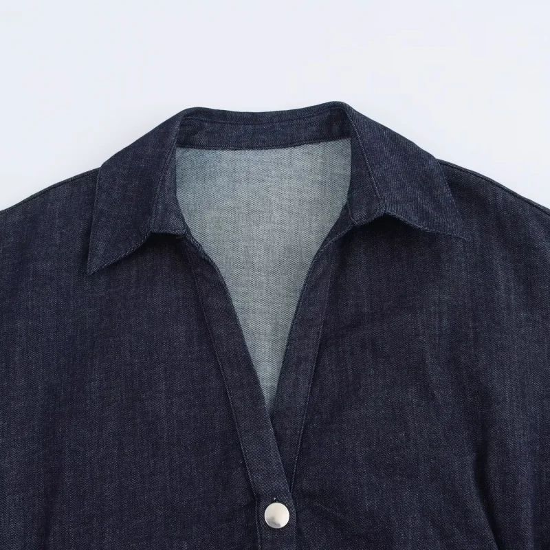2025 traf Spring New 1975 series denim MIDI dress with lapel side zipper fashion