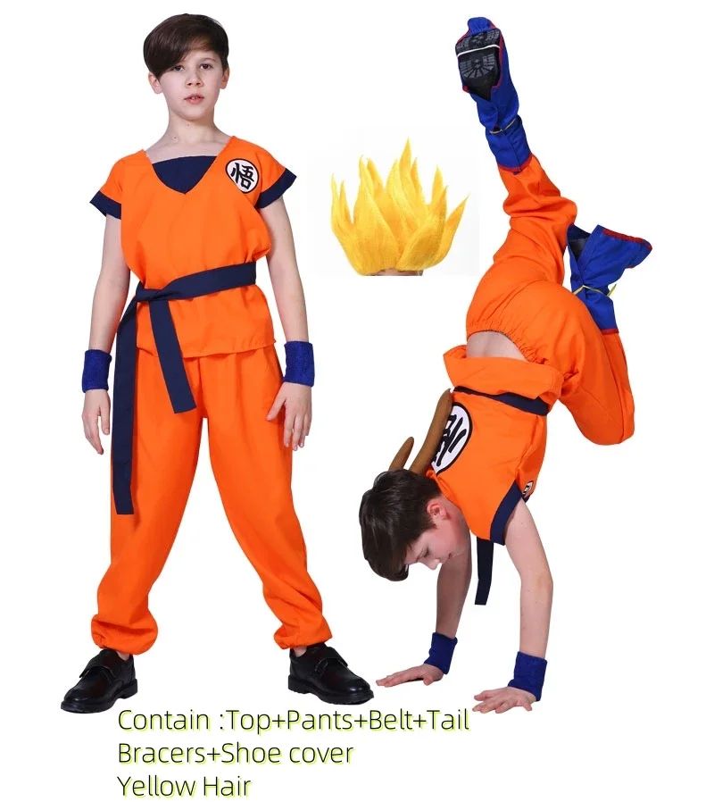 Halloween Adult Kids Son Goku Cosplay Costumes Suits Krillin Outfits Anime Party Child Costumes Tail Wrister Super Saiyan Wig