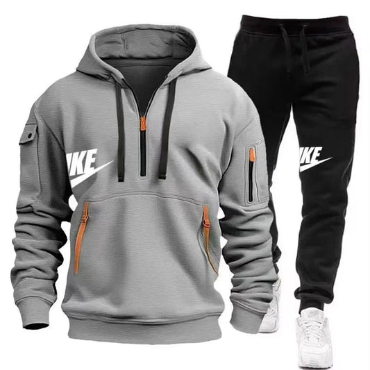 2025 New men's autumn and winter suit zipper hoodie + trousers suit casual men's sportswear warm suit