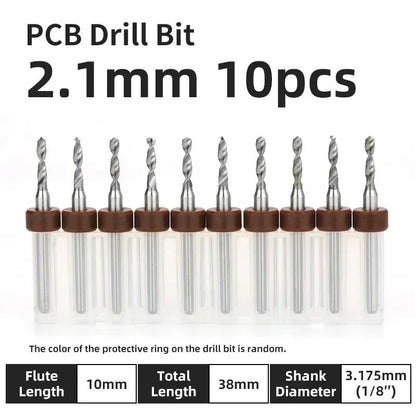 Broca PCB 10pcs Conjunto de Brocas Micro Diâmetro de Aço Tungstênio 1/8" Cabo Fixo Mini Broca CNC 0.1-3.175mm
