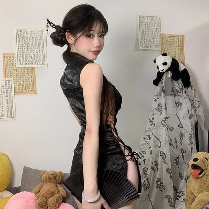 Robe Qipao chinoise pour femme, lingerie sexy, bandage à fente haute, uniforme Cheongsam, costume de boîte de nuit Anime