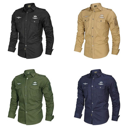 Spring Autumn New Men Long Sleeve Cargo Polo Shirt Casual Fashion Cotton Shirt Male Tactic Military Embroidery Tops