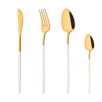 4Pcs Black Gold Dinnerware Tableware Set Mirror Stainless Steel Cutlery Kitchen Knife Fork Spoon Restaurant Wedding Flatware Set
