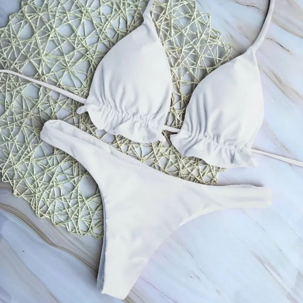 Summer Brazilian Bikini Set Women Sexy Swimsuit Bandage Top Thong Bottom 2 Pieces Set Swimwear Lace Up Beachwear