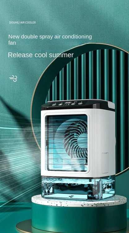 Ar Condicionado de Mesa Portátil Ventilador Pulverizador Duplo Atomização Ultrassônica 3 Velocidades Mudo Refrigerador de Ar Luz Noturna Ventilador Elétrico para Casa