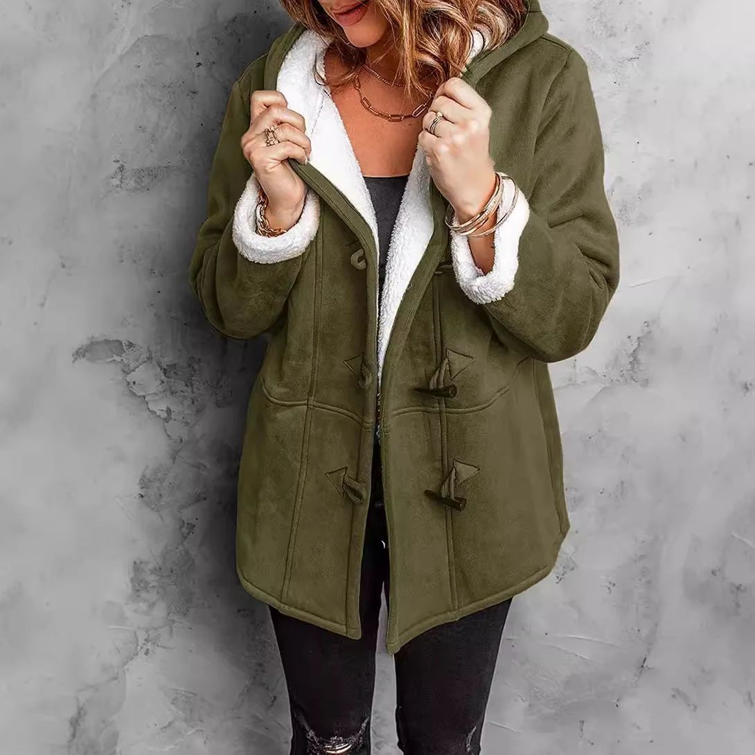 Coats Women Wool Thick Hooded Coat Pockets Single Breasted Full Sleeve Splice Jackets Warm Casual Blend Regular Autumn Winter