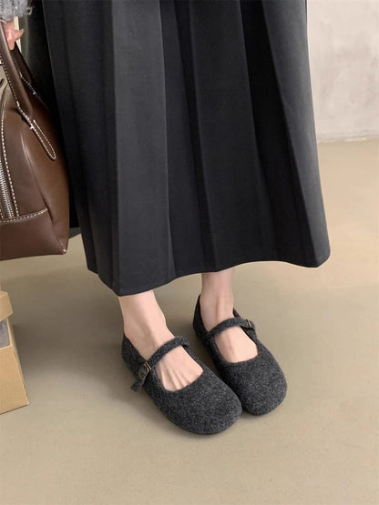 Fashion Square Toe Fleece Flet Ballet Flats Woman Winter Warm Wool Mary Jane Shoes Ladies Brand Design Elegant Plush Loafers