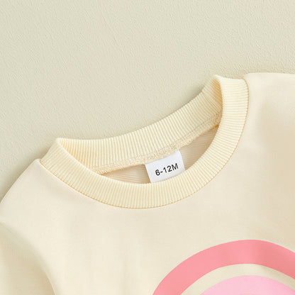 Pudcoco Infant 2PCS Baby Girls Fall Outfits Long Sleeve Rainbow Print Sweatshirt + Pants Set Toddler Clothes 3M-3T