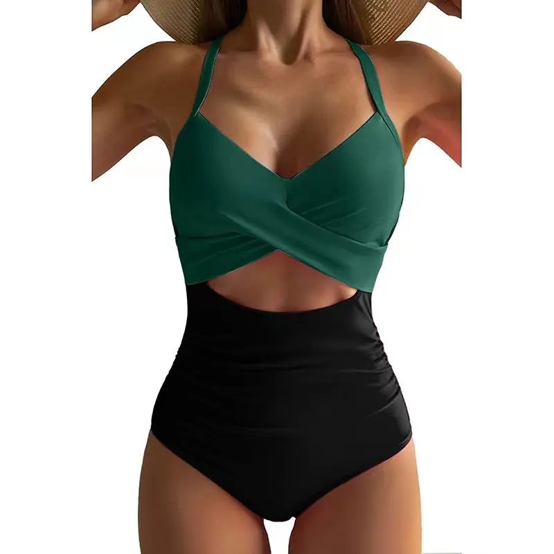 Sexy Hollow Cross Sling Swimwear Color Matching Backless Swimsuit One Piece Bikini Fashion Bathing Suits Swimming Suit For Women